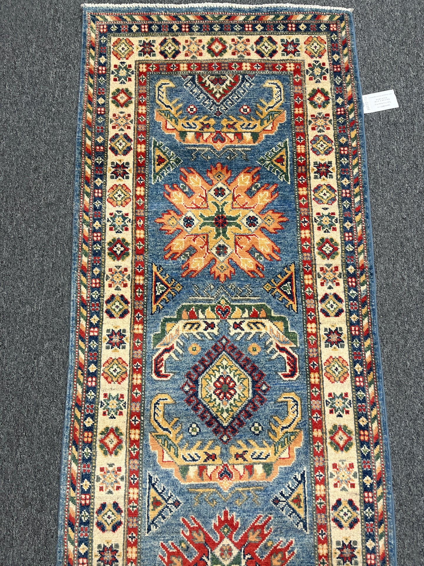 Kazak Light Blue 2' 6"X10' Handmade Wool Runner Rug # 14477