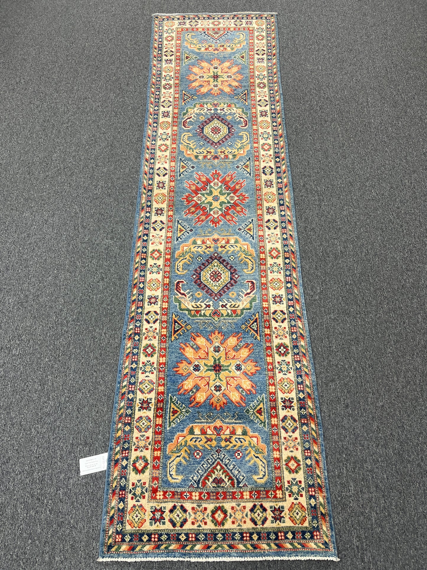 Kazak Light Blue 2' 6"X10' Handmade Wool Runner Rug # 14477