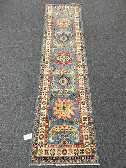 Kazak Light Blue 2' 6"X10' Handmade Wool Runner Rug # 14477