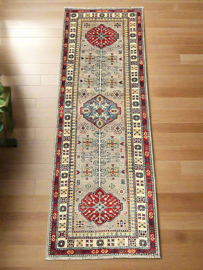 Gray Kazak Runner 2' 5"X7' Handmade Wool Rug # 14478