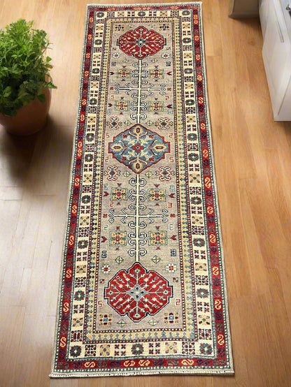 Gray Kazak Runner 2' 5"X7' Handmade Wool Rug # 14478