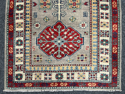 Gray Kazak Runner 2' 5"X7' Handmade Wool Rug # 14478