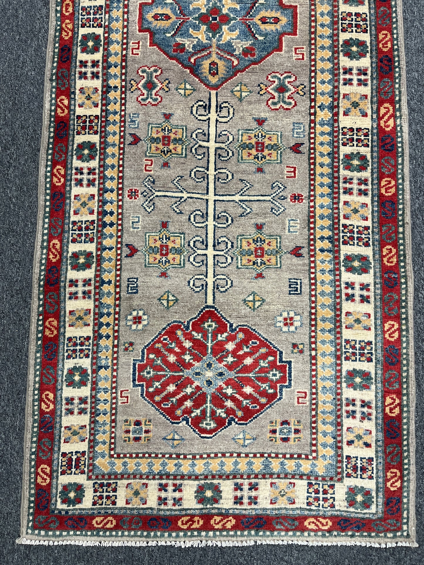 Gray Kazak Runner 2' 5"X7' Handmade Wool Rug # 14478