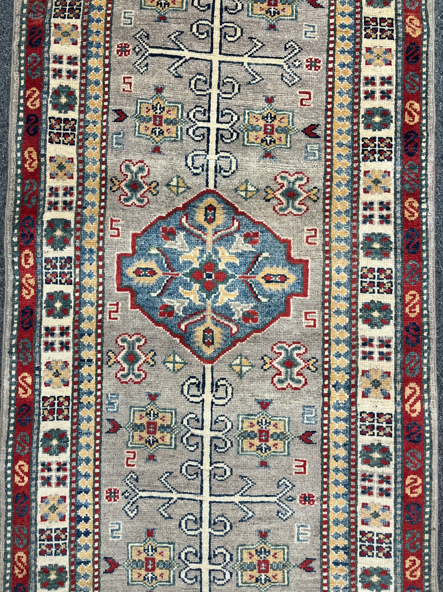 Gray Kazak Runner 2' 5"X7' Handmade Wool Rug # 14478