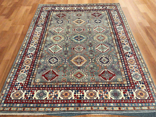 Grey 9X12 kazak hand knotted wool rug # 14446