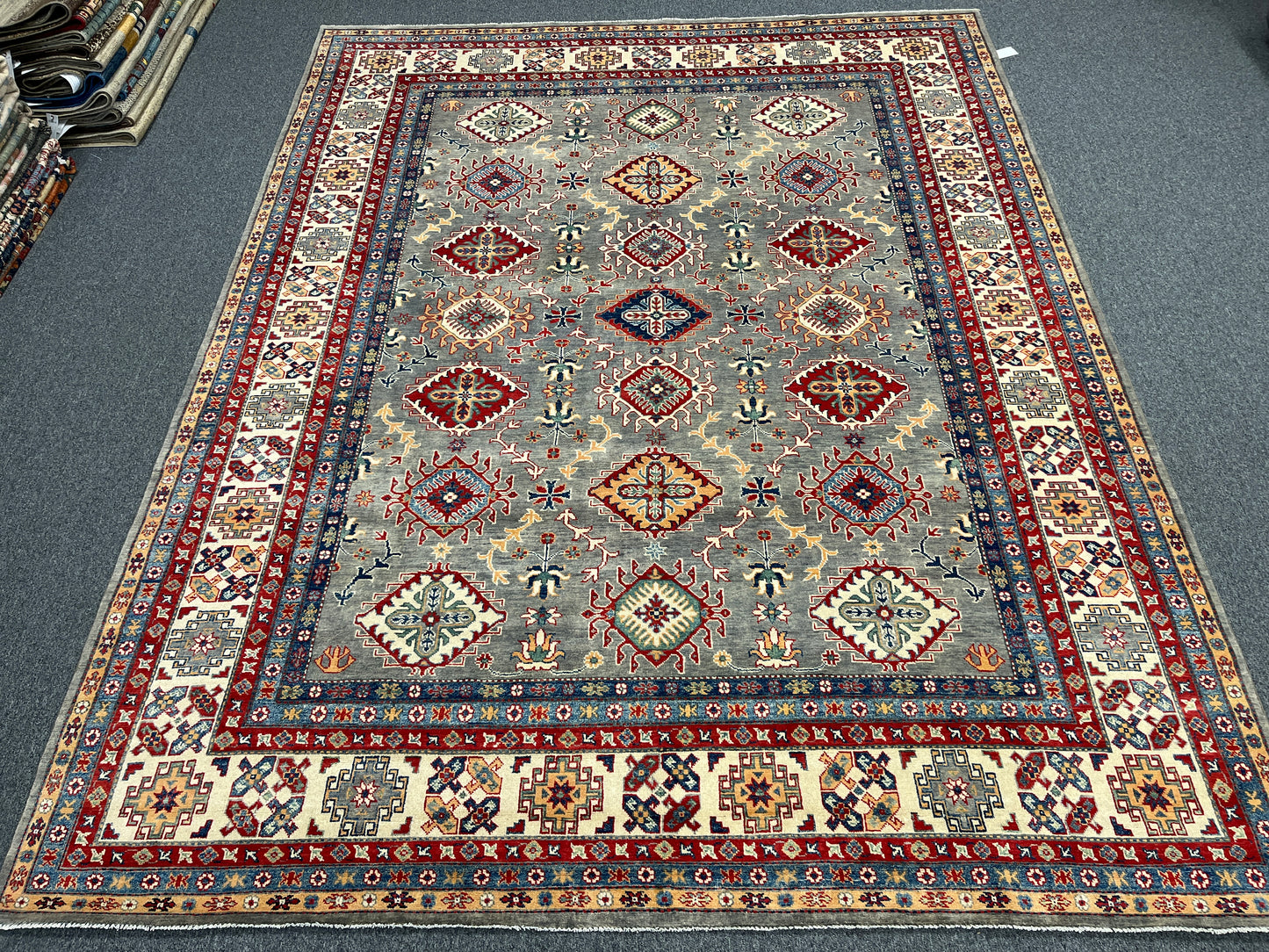 Grey 9X12 kazak hand knotted wool rug # 14447