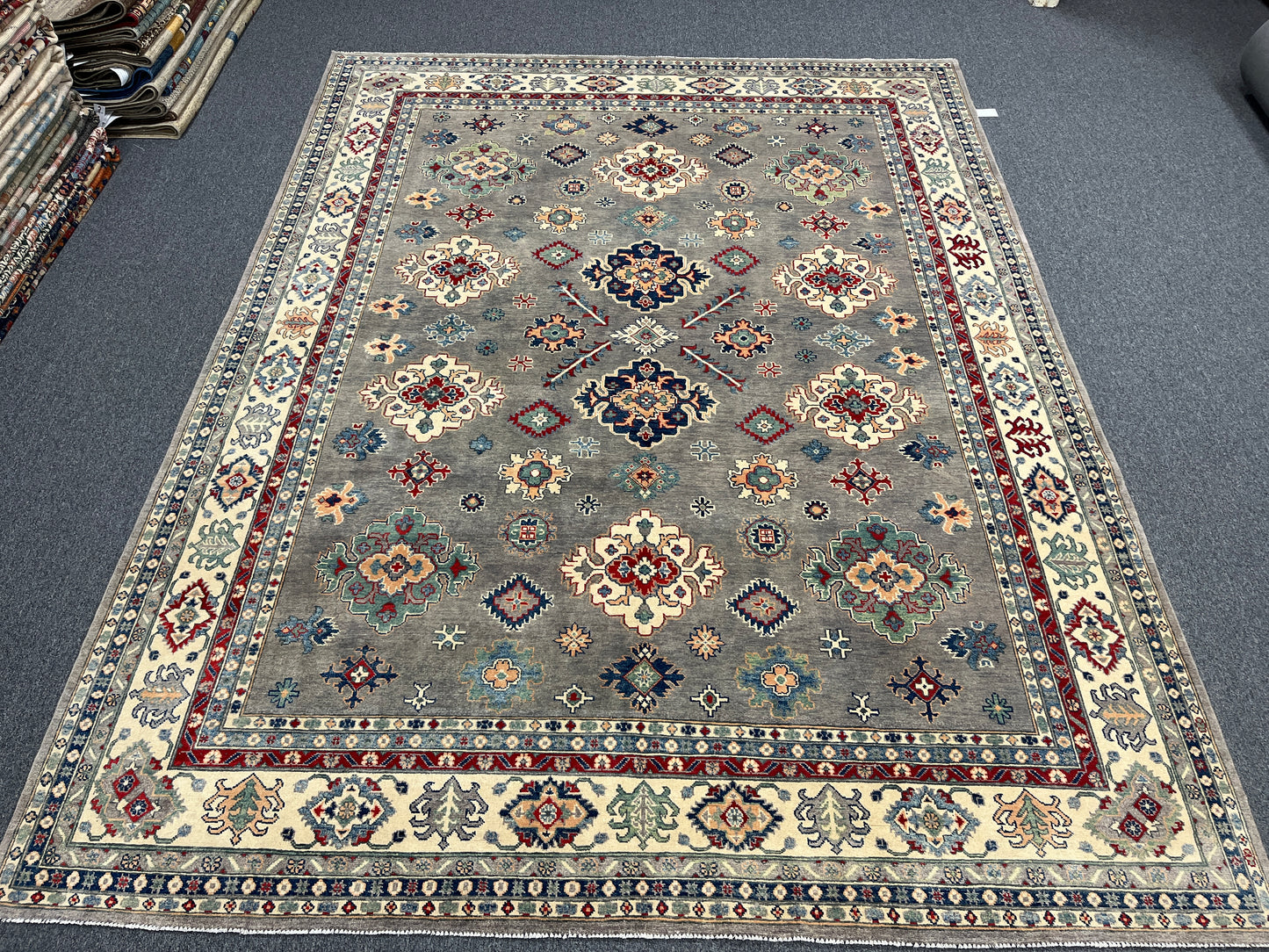 Grey 9X12 Kazak Hand Knotted Wool Rug # 14443