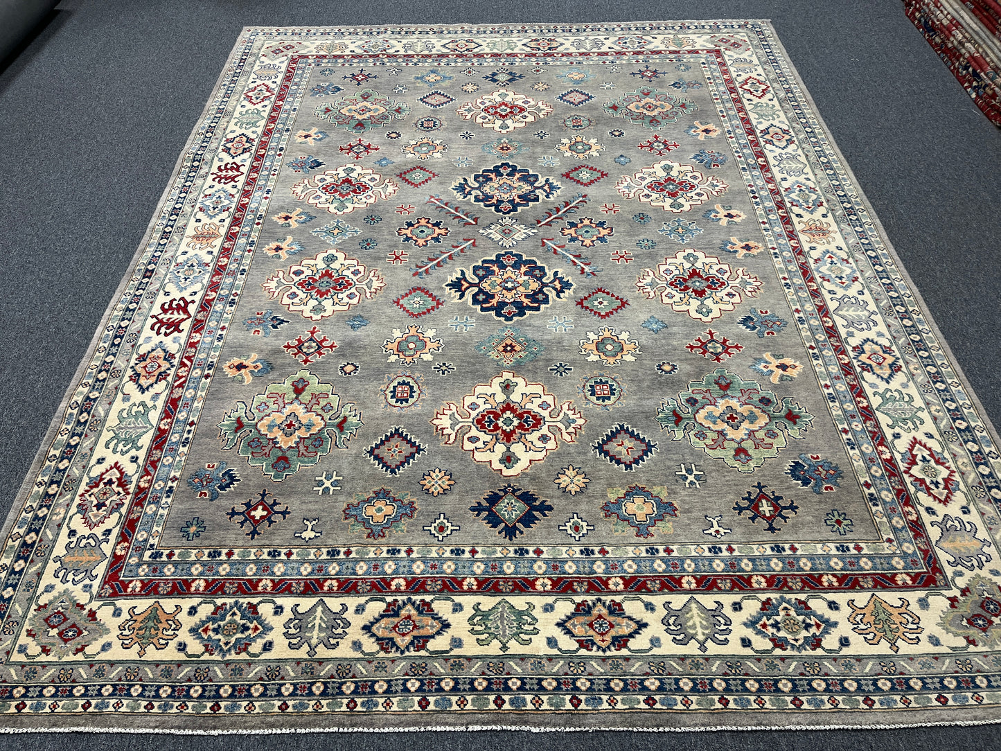 Grey 9X12 Kazak Hand Knotted Wool Rug # 14443