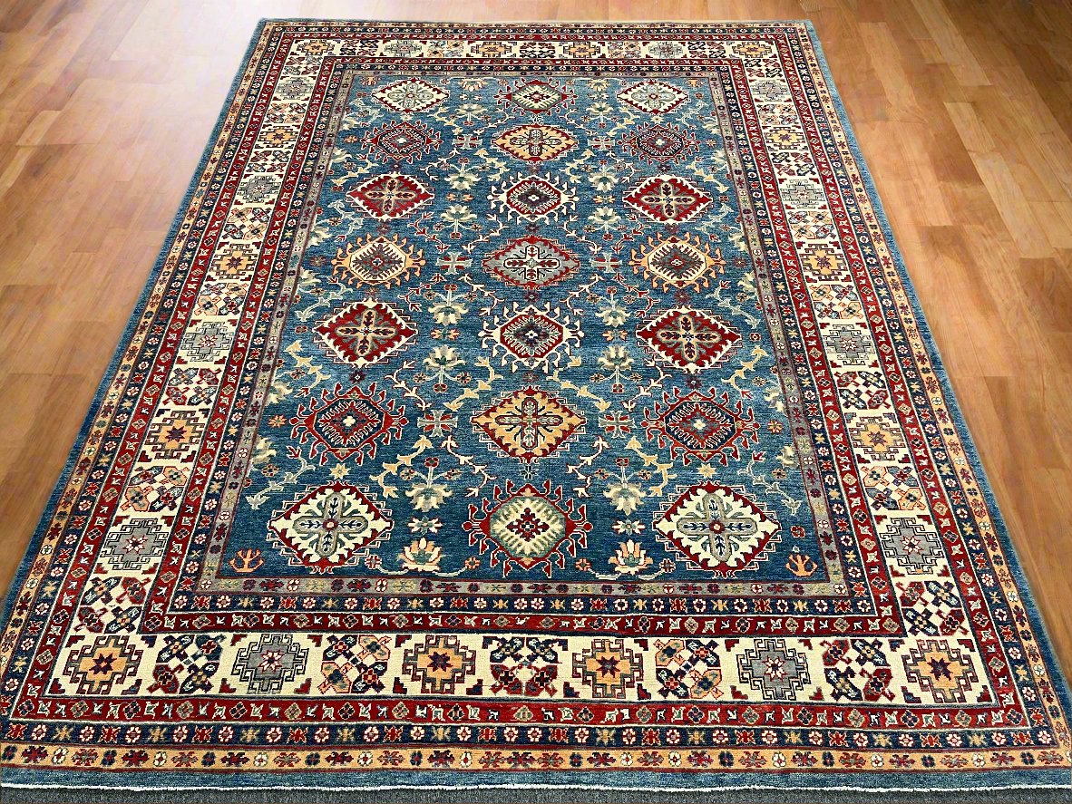 Light Blue 9X12 Kazak Hand Knotted Wool Rug # 14442