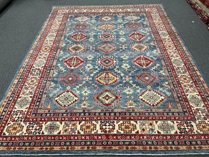 Light Blue 9X12 Kazak Hand Knotted Wool Rug # 14442