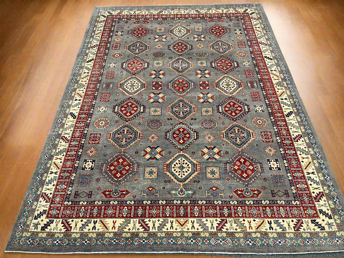 Grey 9X12 Kazak Hand Made Wool Rug # 14457