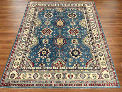 Light Blue 8X10 Kazak Handmade Wool Rug # 14450