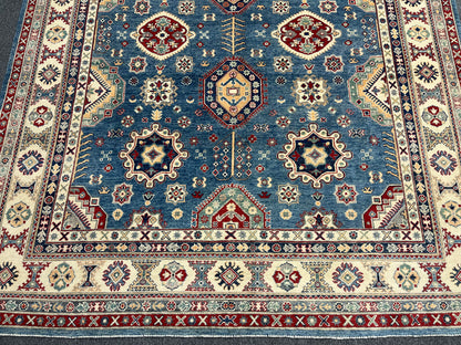 Light Blue 8X10 Kazak Handmade Wool Rug # 14450