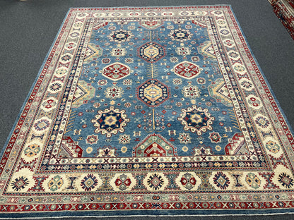 Light Blue 8X10 Kazak Handmade Wool Rug # 14450