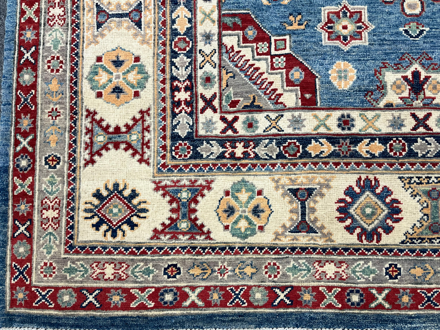 Light Blue 8X10 Kazak Handmade Wool Rug # 14450