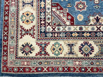 Light Blue 8X10 Kazak Handmade Wool Rug # 14450