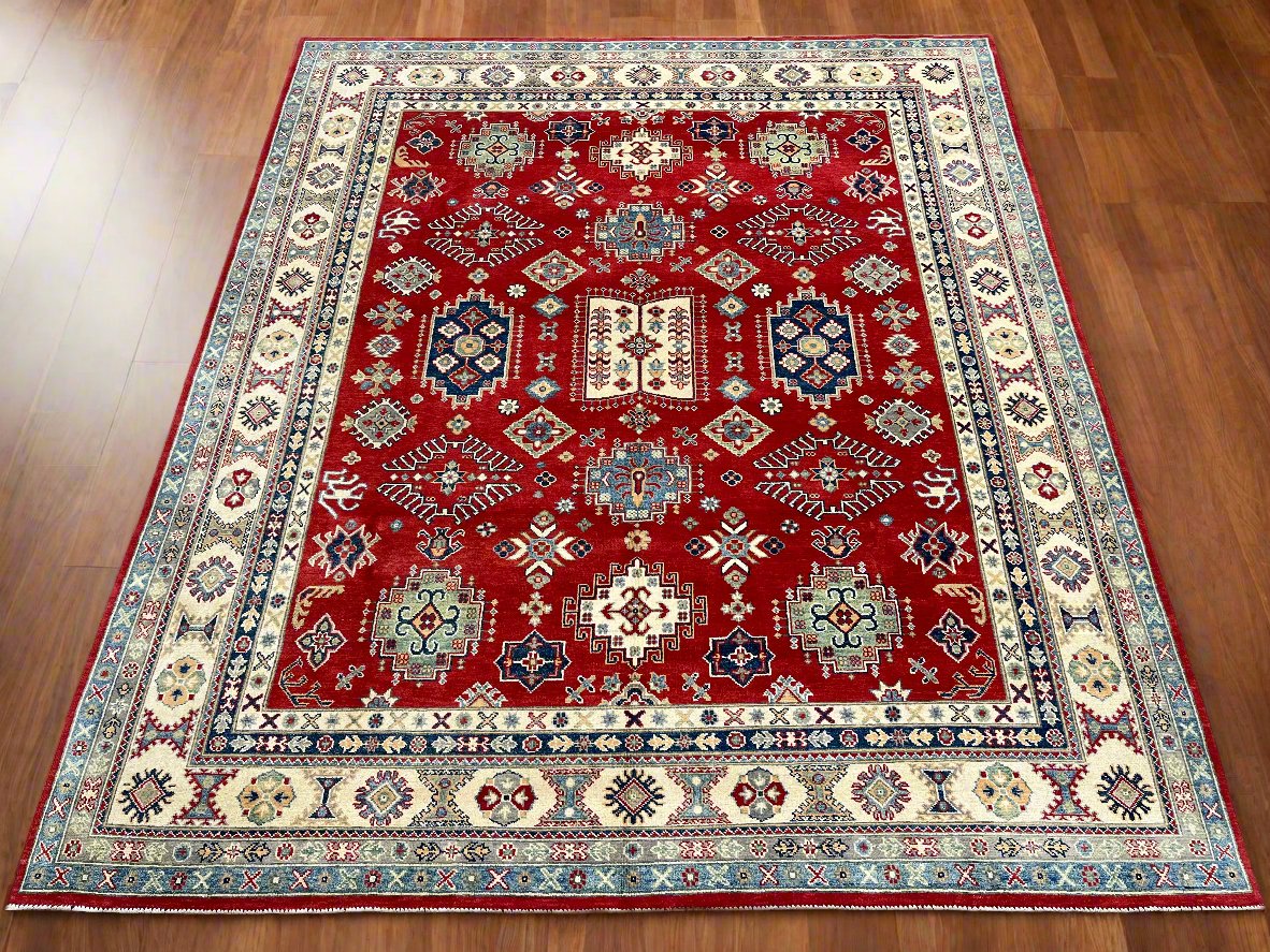 Red 8X10 Kazak Handmade Wool Rug # 14456