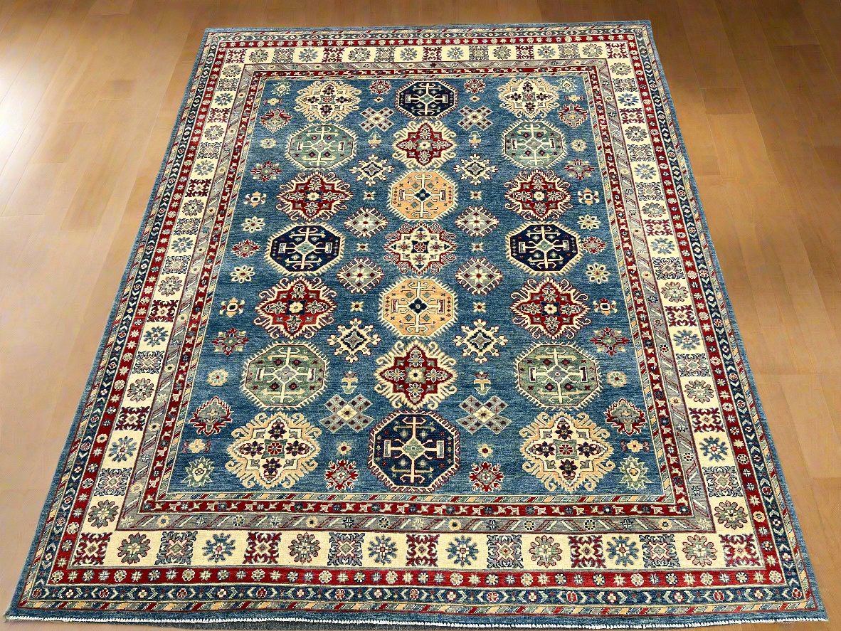 Blue 8X10 Kazak Handmade Wool Rug # 14441