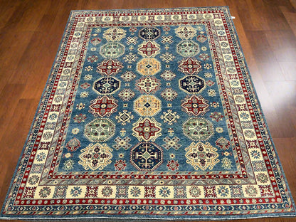 Blue 8X10 Kazak Handmade Wool Rug # 14441