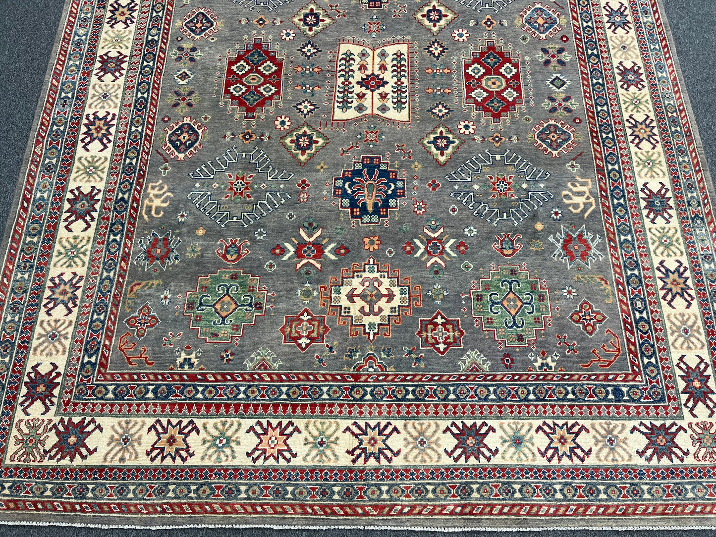 Gray Kazak Geometric 8X10 Handmade Wool Rug # 14486