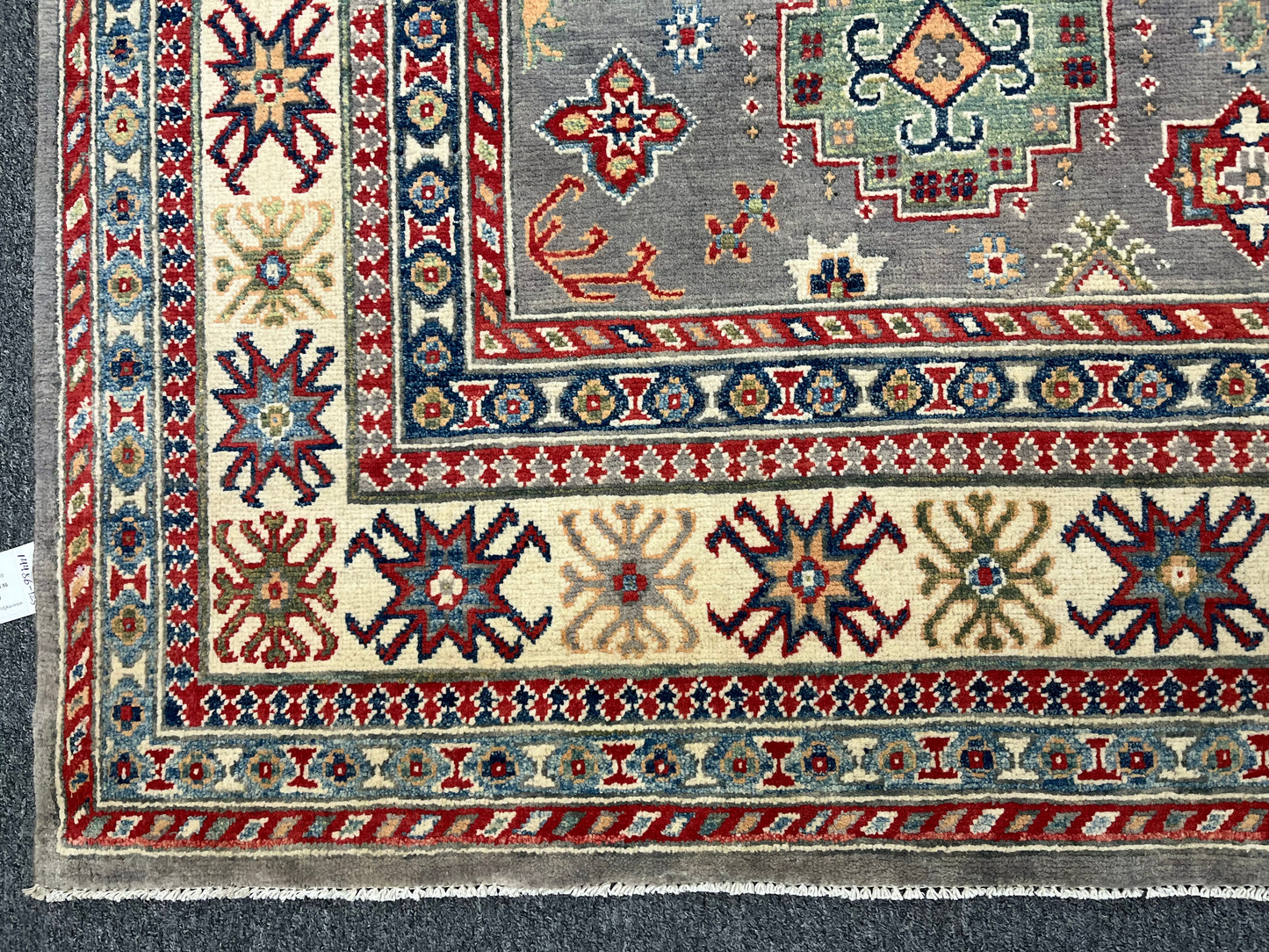 Gray Kazak Geometric 8X10 Handmade Wool Rug # 14486