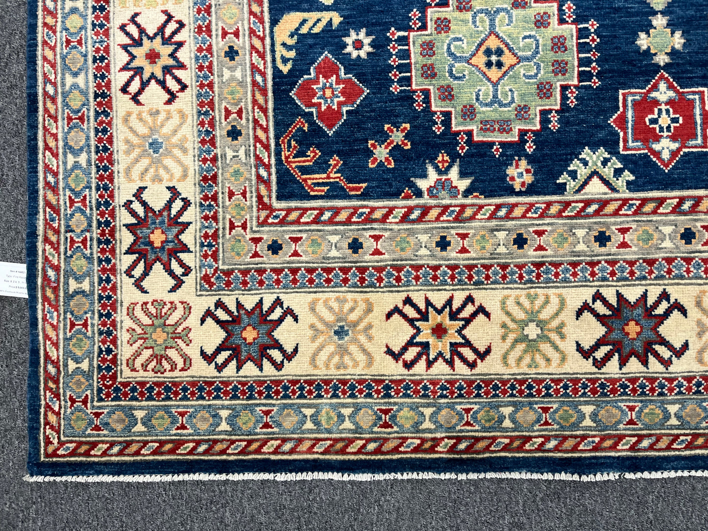 Navy Blue Kazak Geometric 8X10 Handmade Wool Rug # 14452