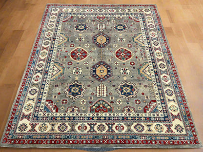 Gray Kazak Geometric 8X10 Handmade Wool Rug # 14487