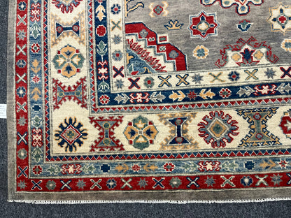 Gray Kazak Geometric 8X10 Handmade Wool Rug # 14487