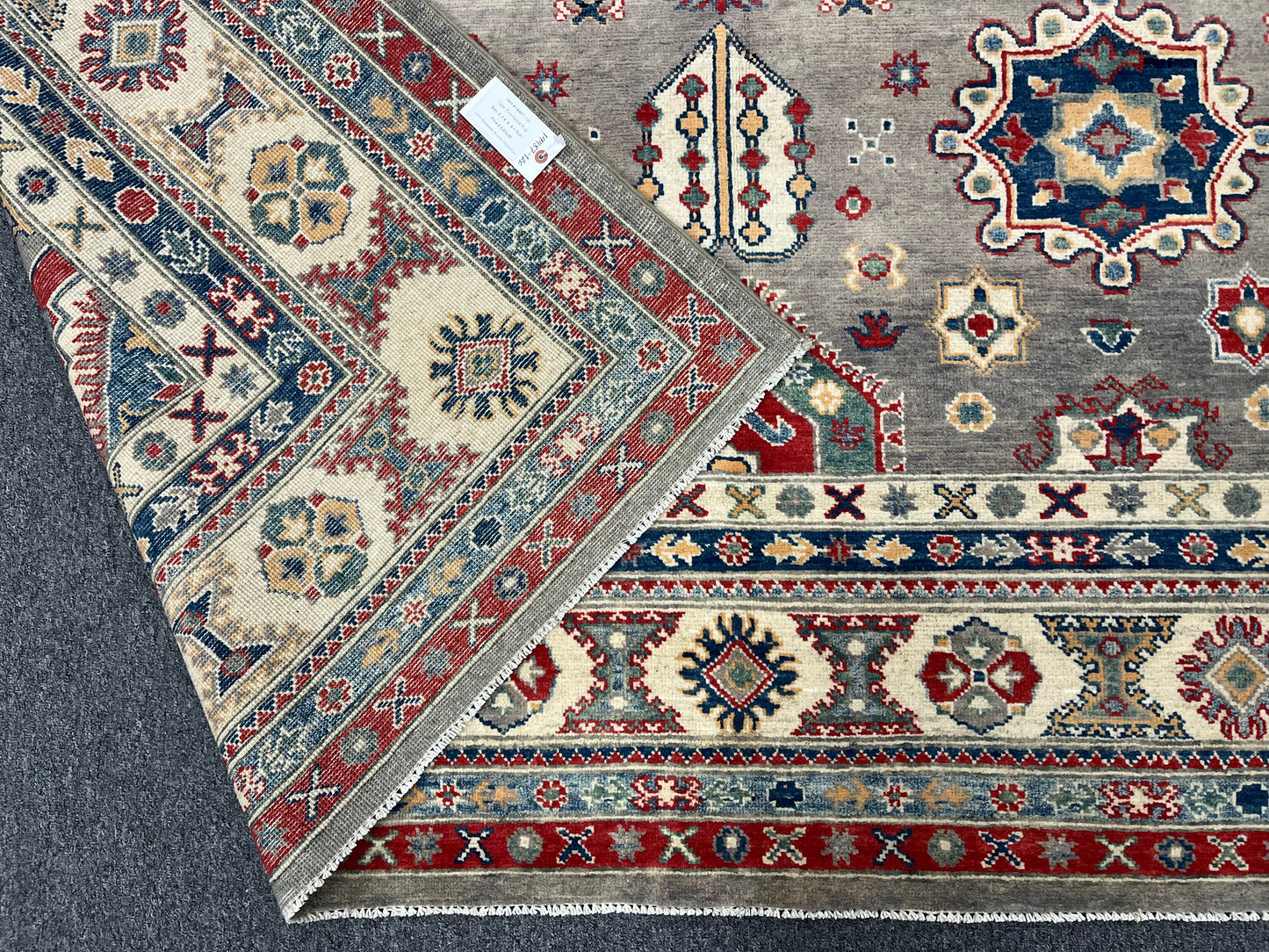 Gray Kazak Geometric 8X10 Handmade Wool Rug # 14487