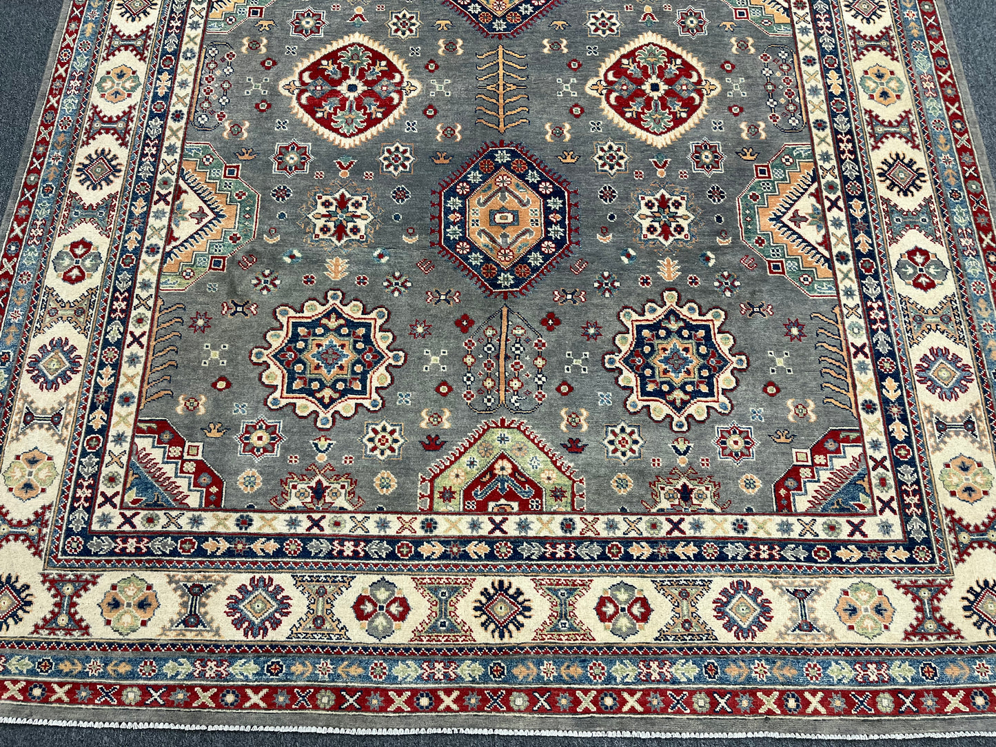 Gray Kazak Geometric 8X10 Handmade Wool Rug # 14438