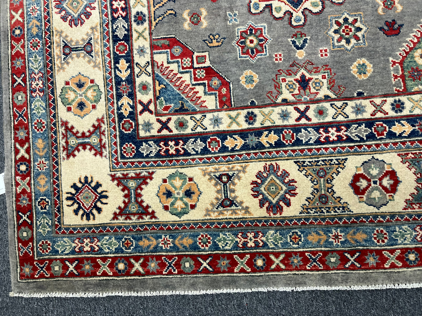 Gray Kazak Geometric 8X10 Handmade Wool Rug # 14438