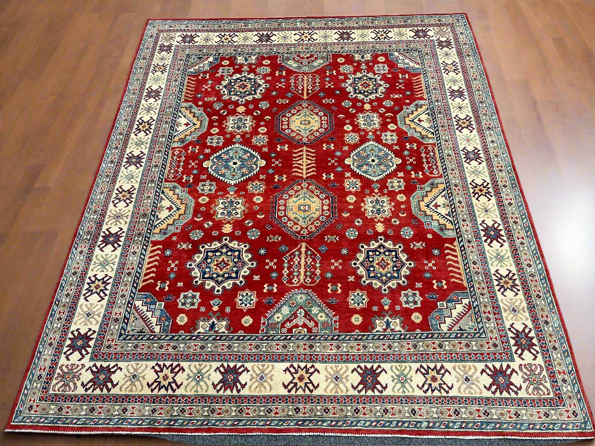 Red Kazak 8X10 Hand knotted Wool Rug # 14458