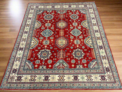 Red Kazak 8X10 Hand knotted Wool Rug # 14458