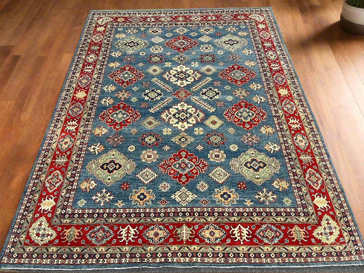 Light Blue Kazak 9x12 Hand knotted Wool Rug # 14454