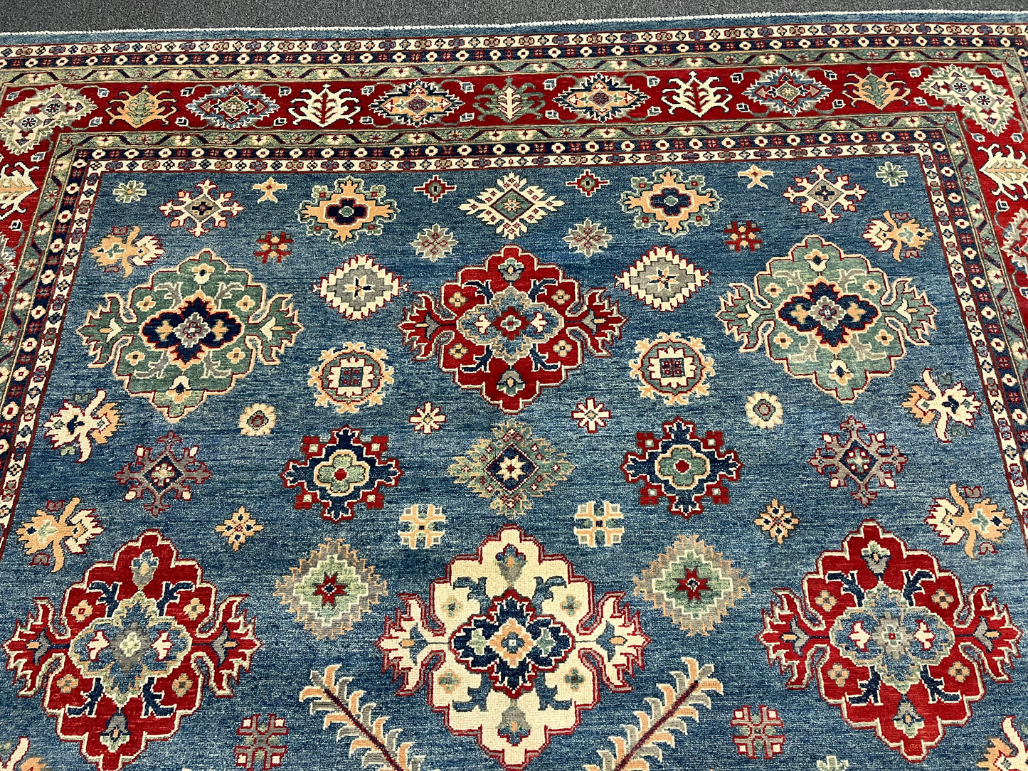 Light Blue Kazak 9x12 Hand knotted Wool Rug # 14454