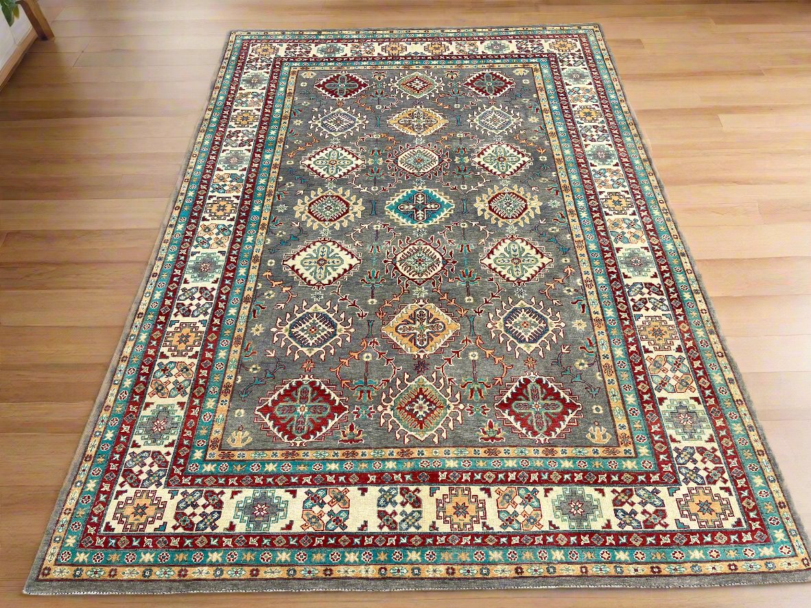 Silver Gray 9x12 Kazak Hand knotted Wool Rug # 14455