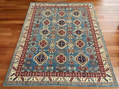 Light Blue Kazak 8X10 Hand knotted Wool Rug # 14440