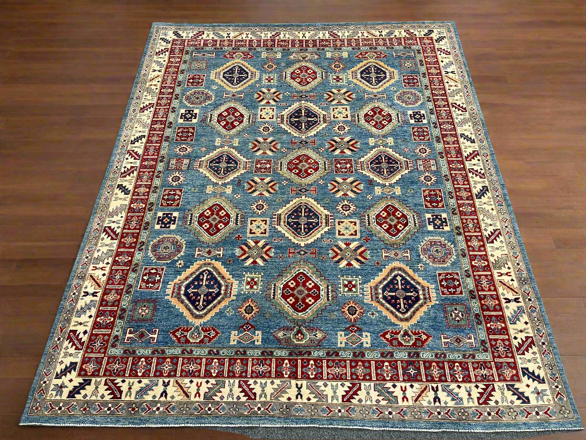 Light Blue Kazak 8X10 Hand knotted Wool Rug # 14440