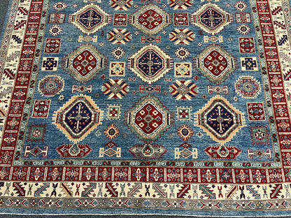 Light Blue Kazak 8X10 Hand knotted Wool Rug # 14440