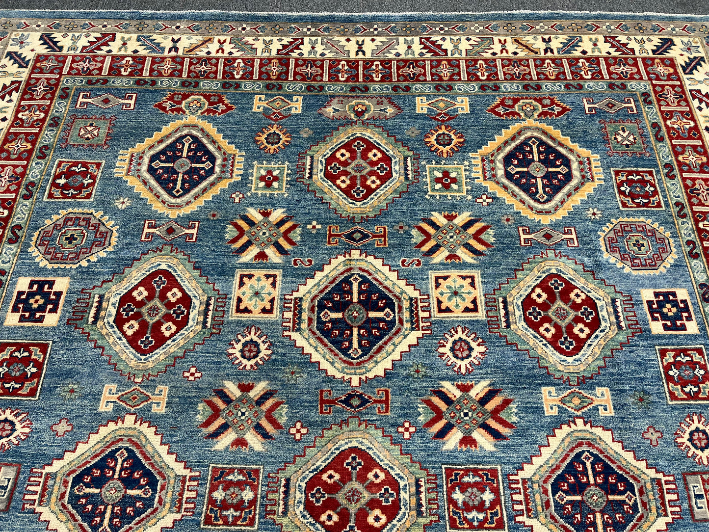 Light Blue Kazak 8X10 Hand knotted Wool Rug # 14440