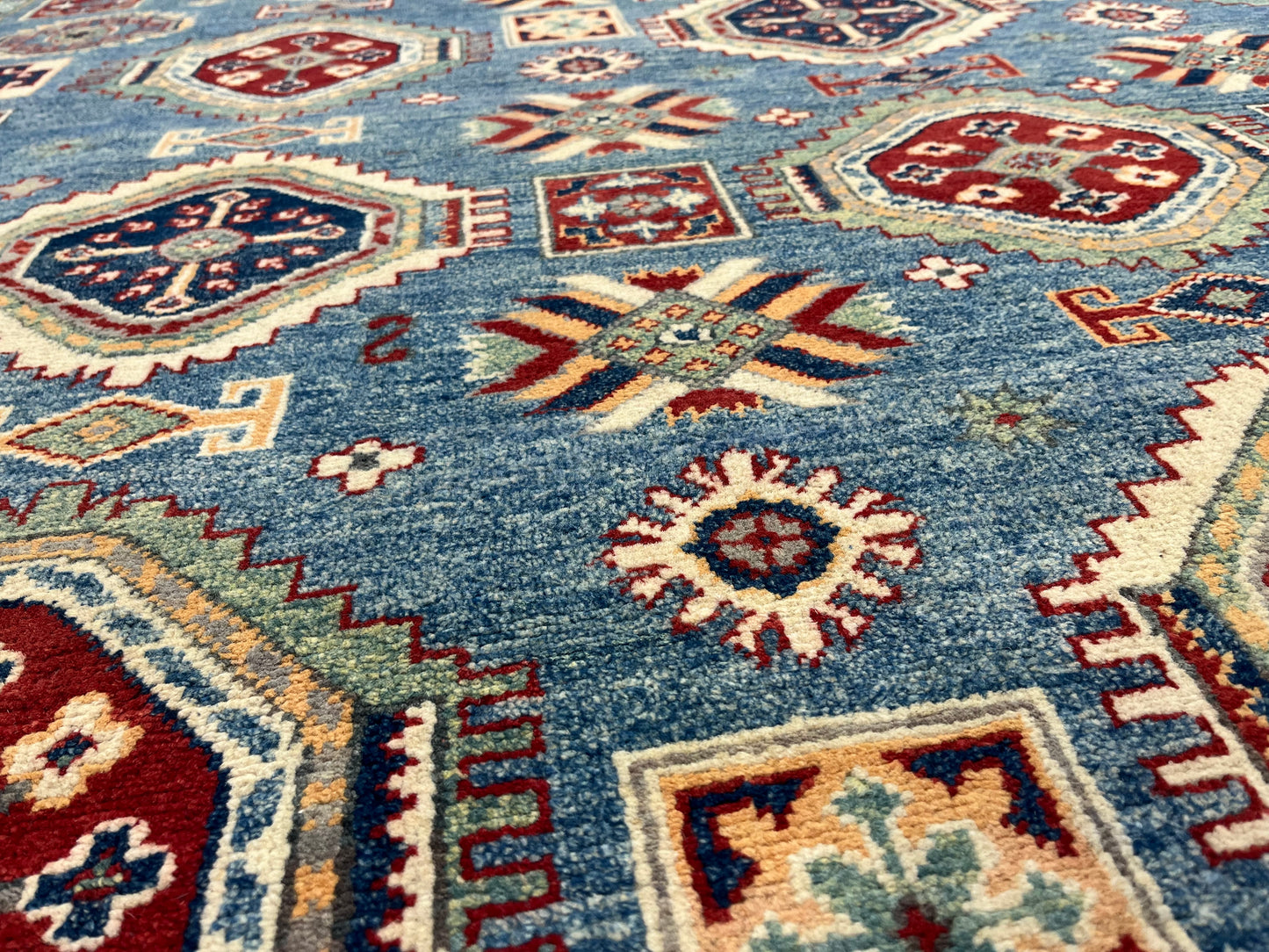 Light Blue Kazak 8X10 Hand knotted Wool Rug # 14440