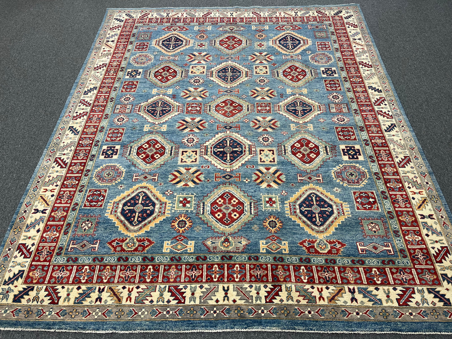 Light Blue Kazak 8X10 Hand knotted Wool Rug # 14440