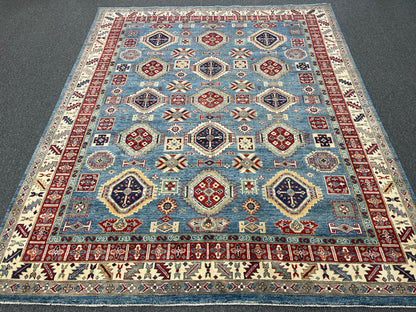 Light Blue Kazak 8X10 Hand knotted Wool Rug # 14440