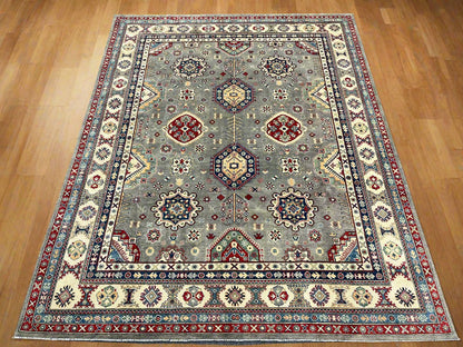 Gray Kazak Geometric 8X10 Handmade Wool Rug # 14451