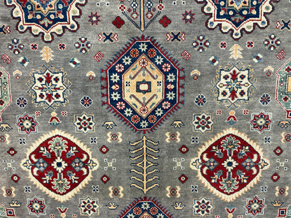 Gray Kazak Geometric 8X10 Handmade Wool Rug # 14451