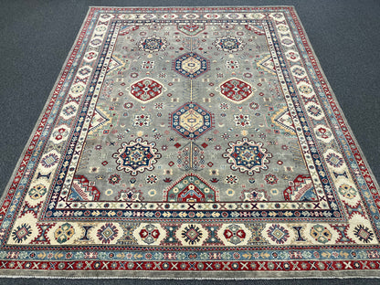 Gray Kazak Geometric 8X10 Handmade Wool Rug # 14451