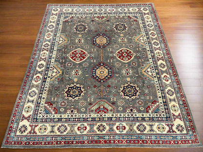 Gray Kazak Geometric 8X10 Handmade Wool Rug # 14453