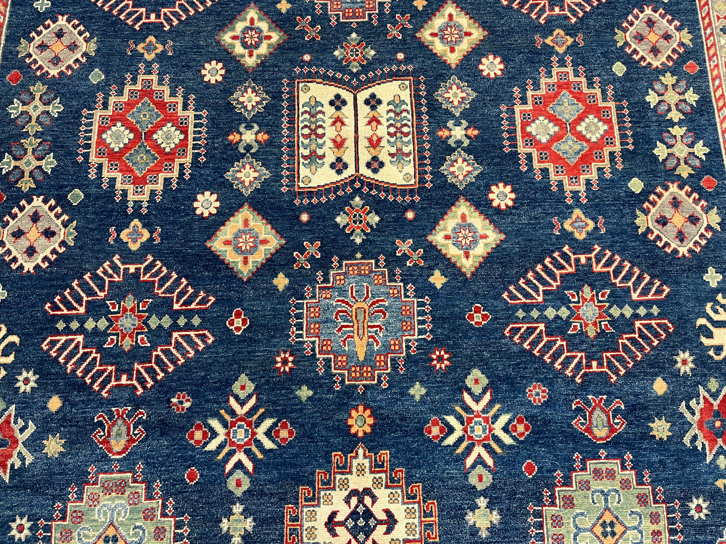 Navy Blue Kazak Geometric 8X10 Handmade Wool Rug # 14437