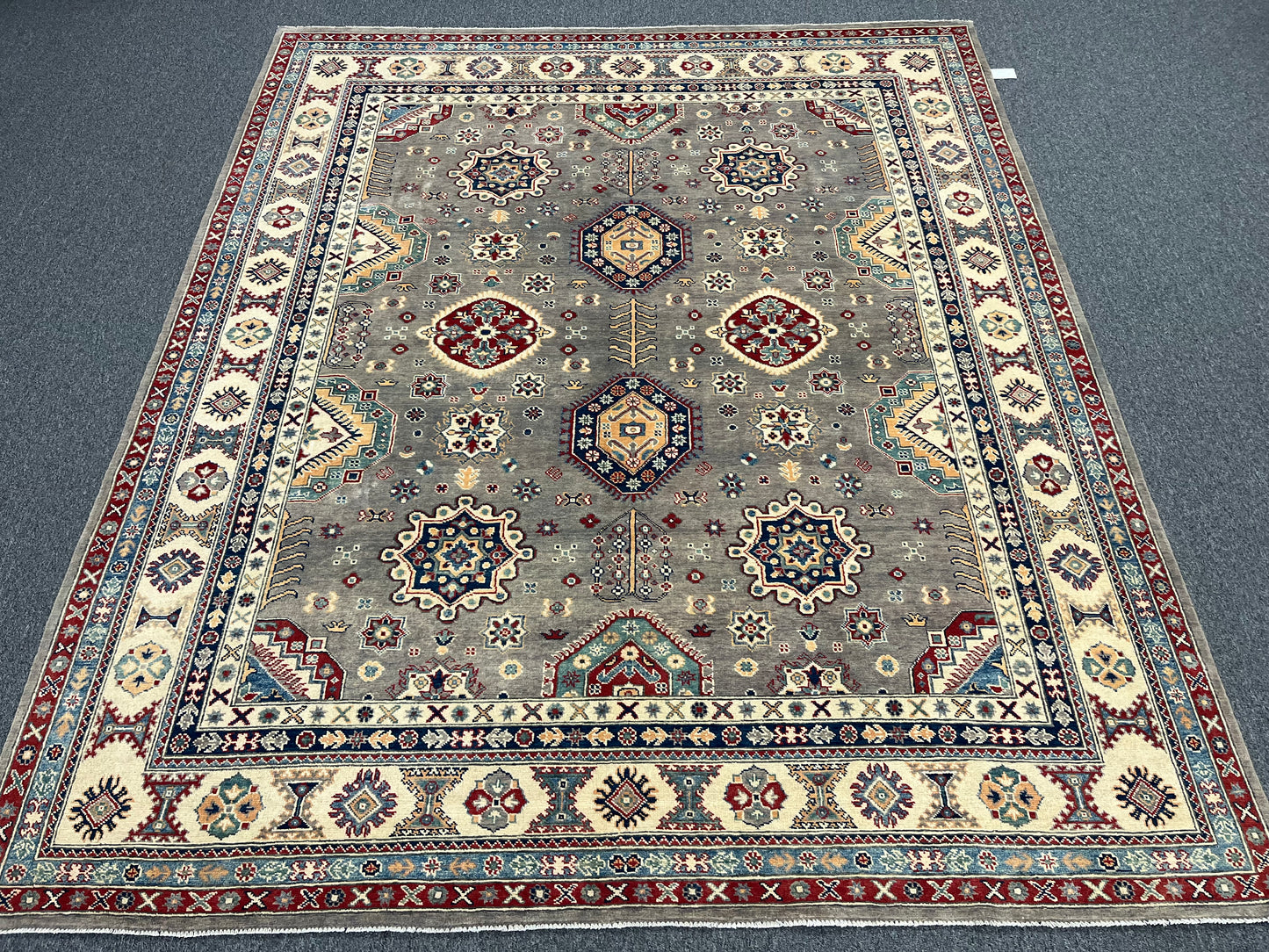 Gray Kazak Geometric 8X10 Handmade Wool Rug # 14436