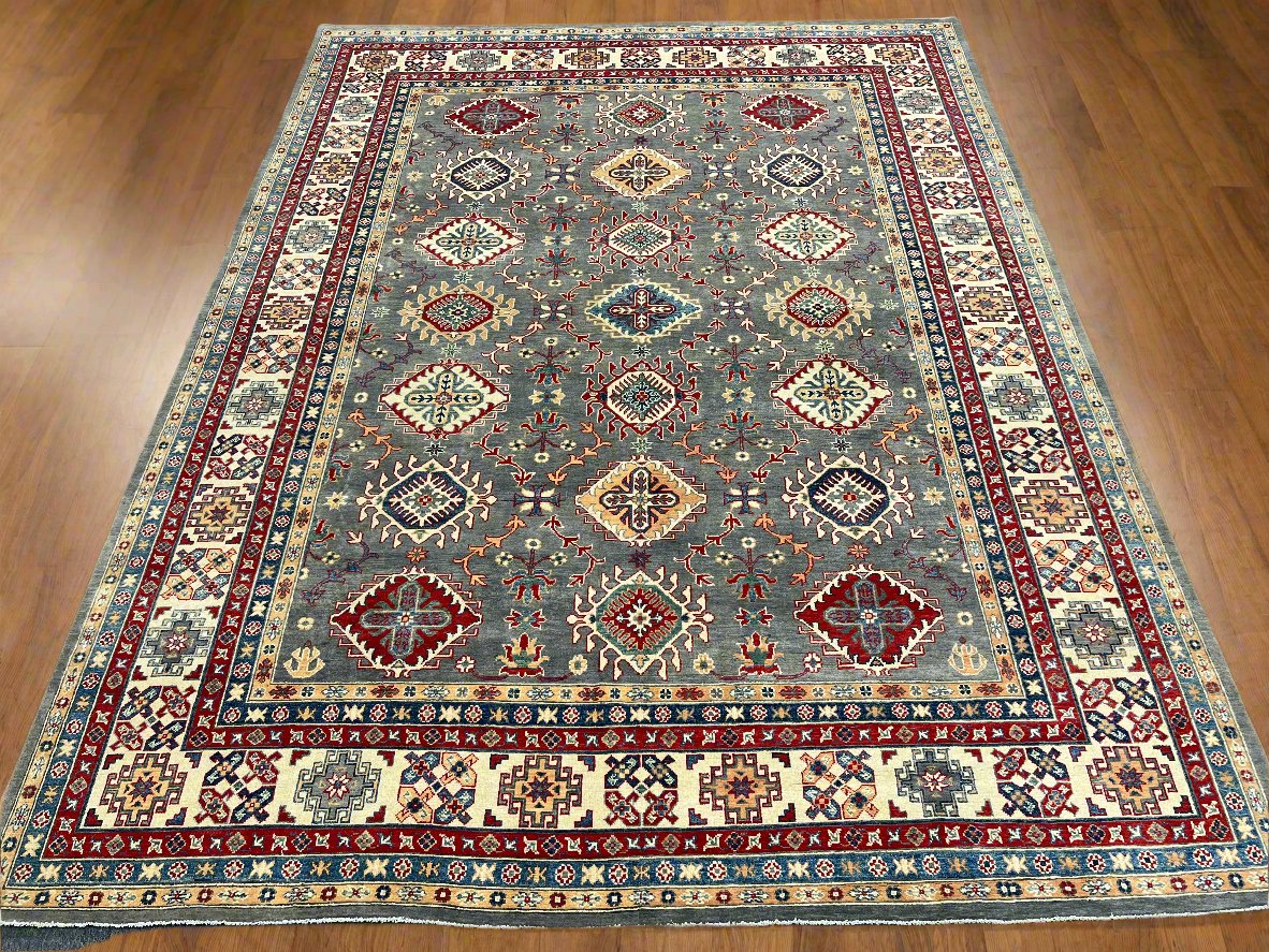 Silver Gray 9x12 Kazak Hand knotted Wool Rug # 14485